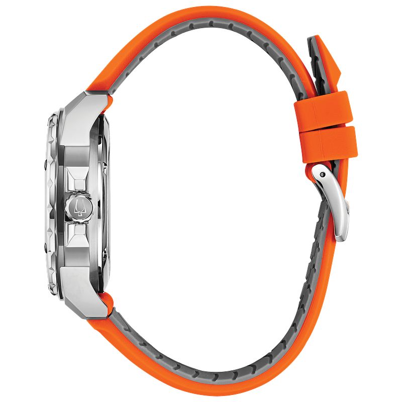 Bulova Marine Star Men's Silver Orange Silicone Strap Watch